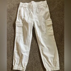 Women's White Cargo Jogger Pants - Drawstring Waist
